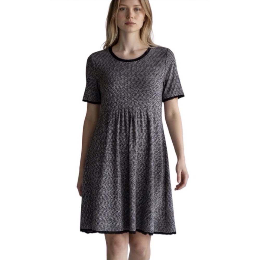 Anthropologie MAEVE  SZ M Dora Dress Textured Jersey‎ Knit Gray & Black Career